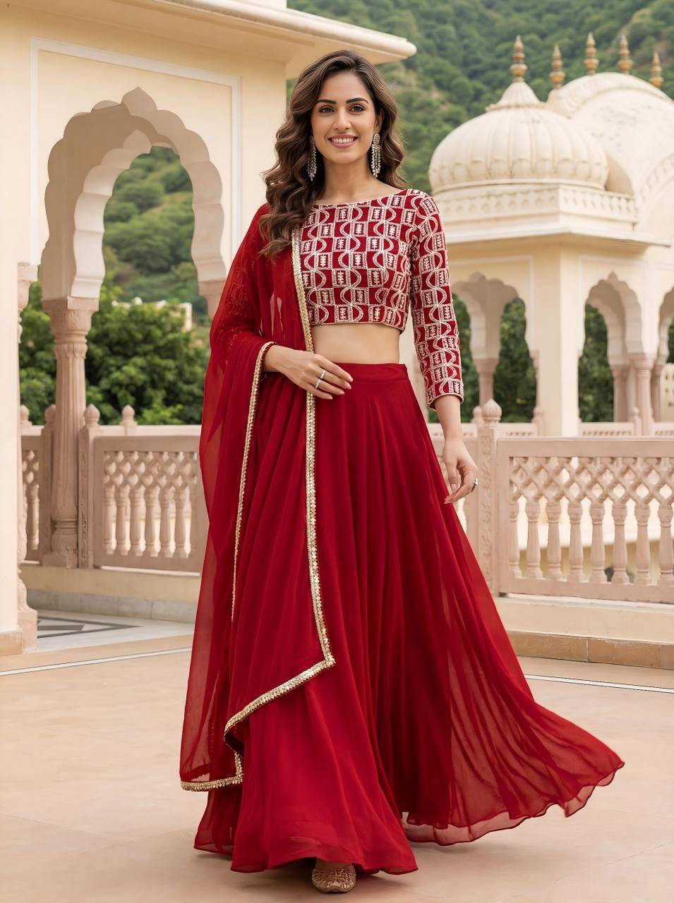 Deep Georgette vol 32 Red Designer lehenga choli manufacturers in Delhi